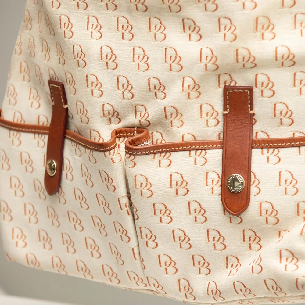 Dooney & Bourke Lucy Signature Logo Canvas Hobo‎ Shoulder Bag Double Pockets